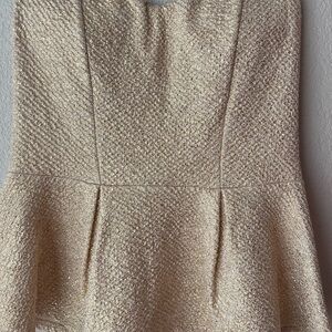 Gold Metallic Strapless Peplum Top Size S
